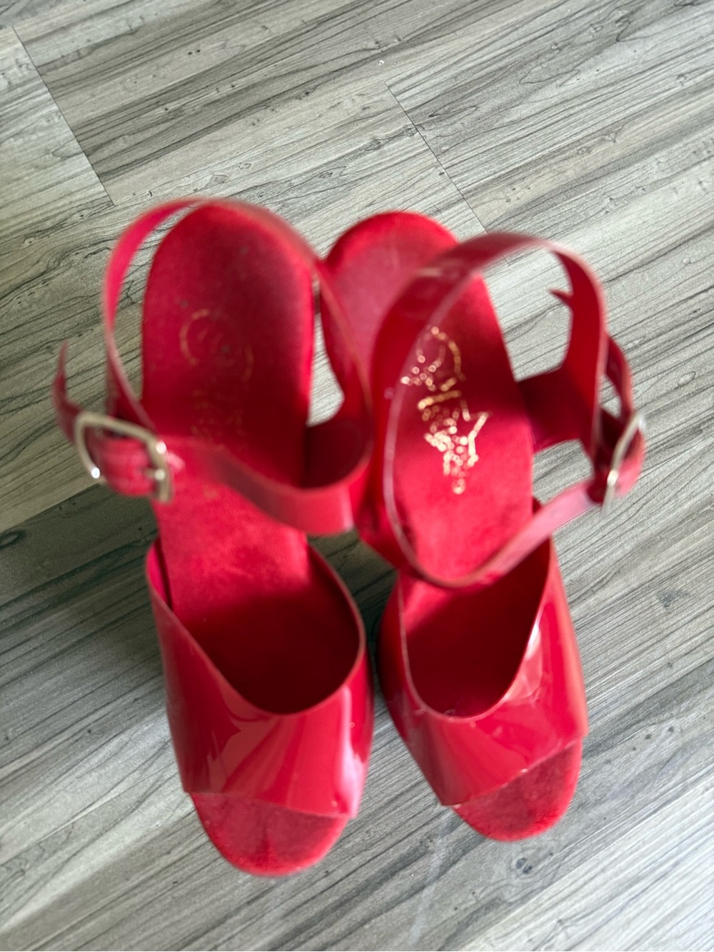 Pleaser Red Platform Stiletto Sandals - Picture 2 of 6